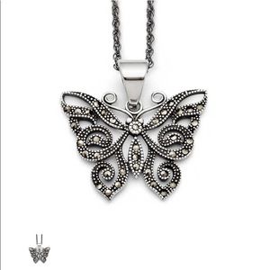 NWT - Stainless Steel Marcasite Butterfly Necklace